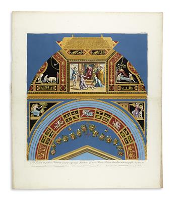 OTTAVIANI, GIOVANNI; after Raphael. Group of 3 hand-colored engraved plates picturing Raphaels loggia at the Vatican.